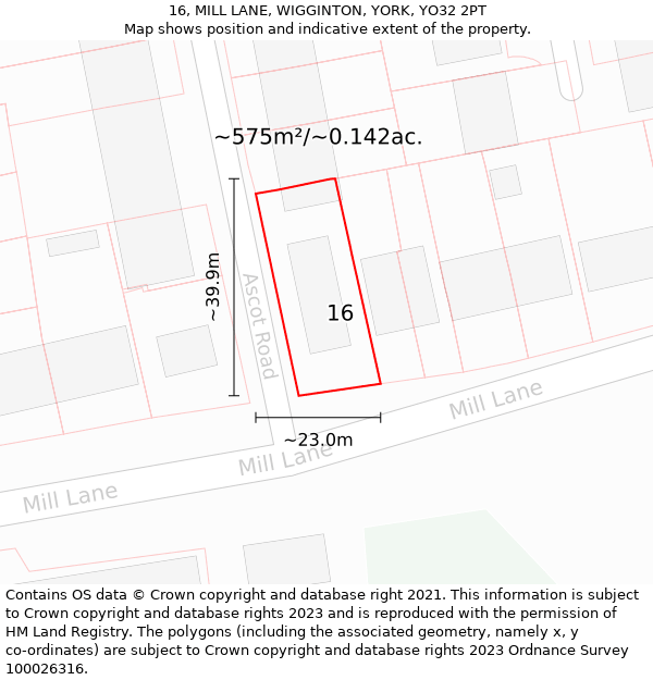 16, MILL LANE, WIGGINTON, YORK, YO32 2PT: Plot and title map