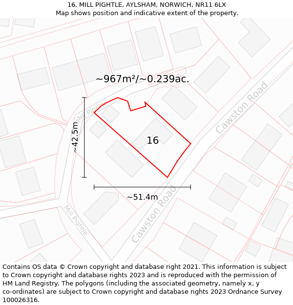 16, MILL PIGHTLE, AYLSHAM, NORWICH, NR11 6LX: Plot and title map
