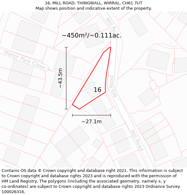 16, MILL ROAD, THINGWALL, WIRRAL, CH61 7UT: Plot and title map