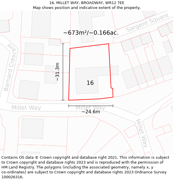 16, MILLET WAY, BROADWAY, WR12 7EE: Plot and title map