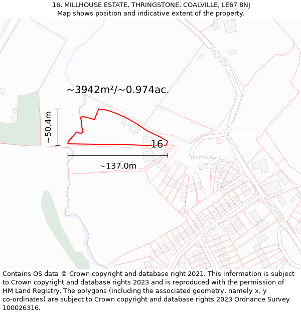 16, MILLHOUSE ESTATE, THRINGSTONE, COALVILLE, LE67 8NJ: Plot and title map