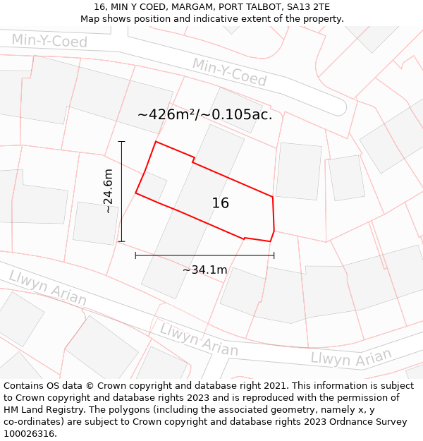 16, MIN Y COED, MARGAM, PORT TALBOT, SA13 2TE: Plot and title map