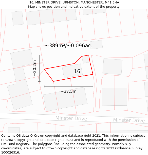 16, MINSTER DRIVE, URMSTON, MANCHESTER, M41 5HA: Plot and title map