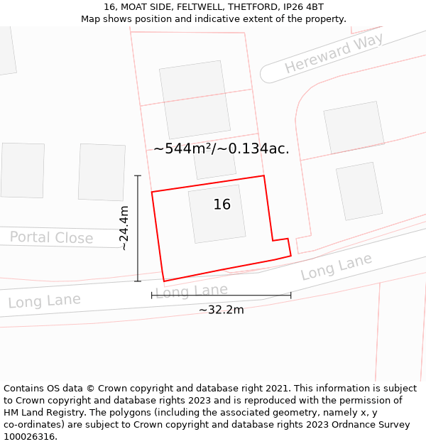 16, MOAT SIDE, FELTWELL, THETFORD, IP26 4BT: Plot and title map