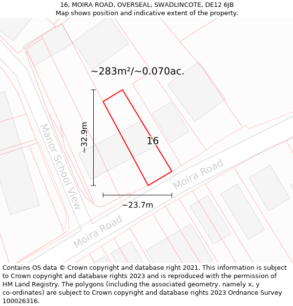 16, MOIRA ROAD, OVERSEAL, SWADLINCOTE, DE12 6JB: Plot and title map