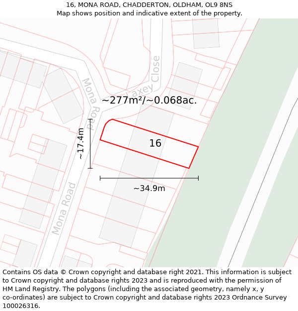 16, MONA ROAD, CHADDERTON, OLDHAM, OL9 8NS: Plot and title map