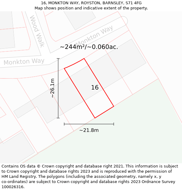 16, MONKTON WAY, ROYSTON, BARNSLEY, S71 4FG: Plot and title map