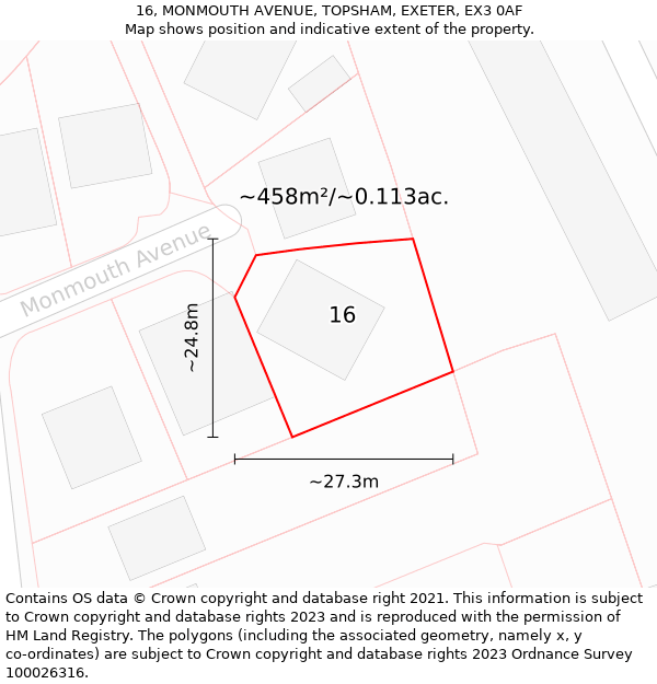 16, MONMOUTH AVENUE, TOPSHAM, EXETER, EX3 0AF: Plot and title map