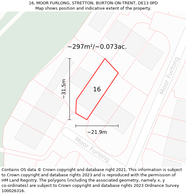 16, MOOR FURLONG, STRETTON, BURTON-ON-TRENT, DE13 0PD: Plot and title map