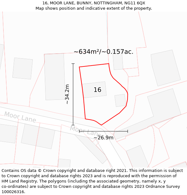 16, MOOR LANE, BUNNY, NOTTINGHAM, NG11 6QX: Plot and title map