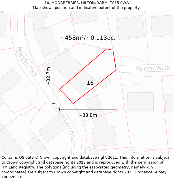 16, MOORBERRIES, HILTON, YARM, TS15 9WA: Plot and title map