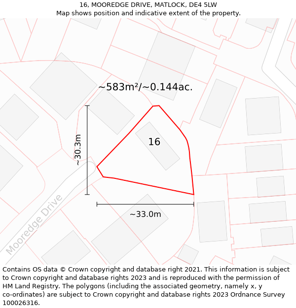 16, MOOREDGE DRIVE, MATLOCK, DE4 5LW: Plot and title map