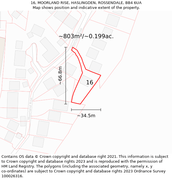 16, MOORLAND RISE, HASLINGDEN, ROSSENDALE, BB4 6UA: Plot and title map