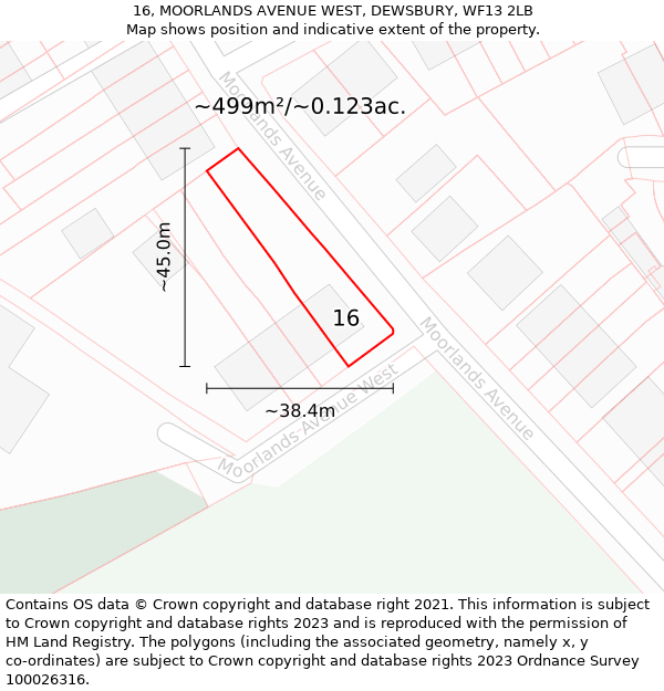 16, MOORLANDS AVENUE WEST, DEWSBURY, WF13 2LB: Plot and title map