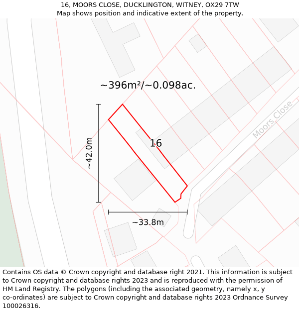 16, MOORS CLOSE, DUCKLINGTON, WITNEY, OX29 7TW: Plot and title map