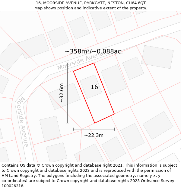 16, MOORSIDE AVENUE, PARKGATE, NESTON, CH64 6QT: Plot and title map