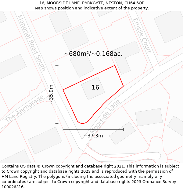 16, MOORSIDE LANE, PARKGATE, NESTON, CH64 6QP: Plot and title map