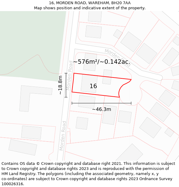 16, MORDEN ROAD, WAREHAM, BH20 7AA: Plot and title map