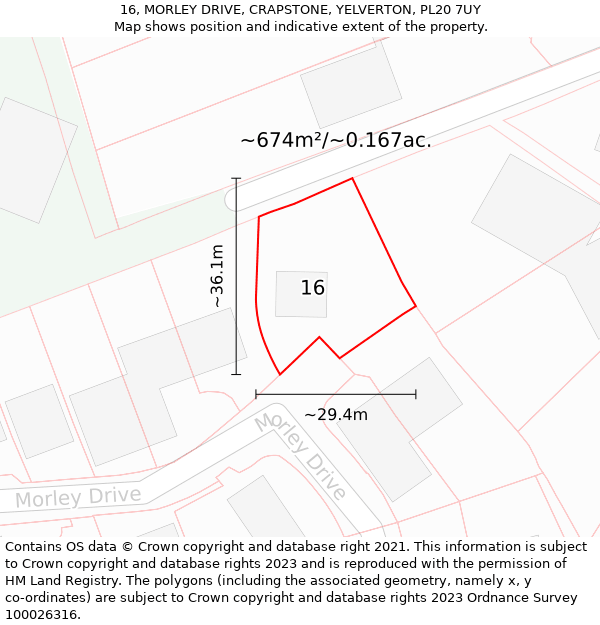 16, MORLEY DRIVE, CRAPSTONE, YELVERTON, PL20 7UY: Plot and title map