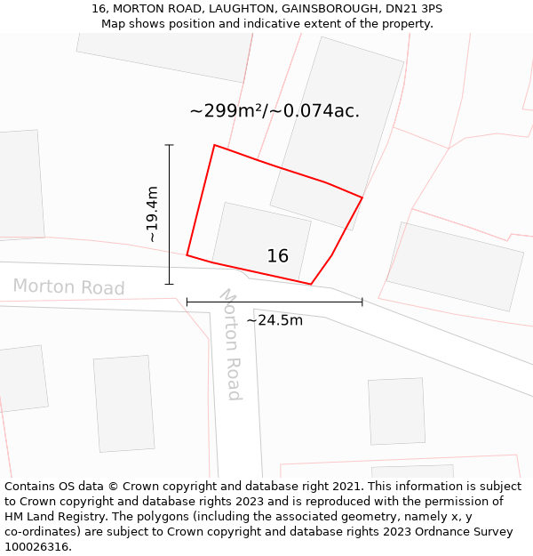 16, MORTON ROAD, LAUGHTON, GAINSBOROUGH, DN21 3PS: Plot and title map