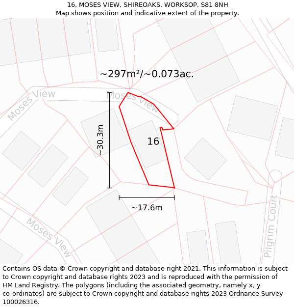 16, MOSES VIEW, SHIREOAKS, WORKSOP, S81 8NH: Plot and title map