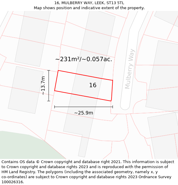 16, MULBERRY WAY, LEEK, ST13 5TL: Plot and title map