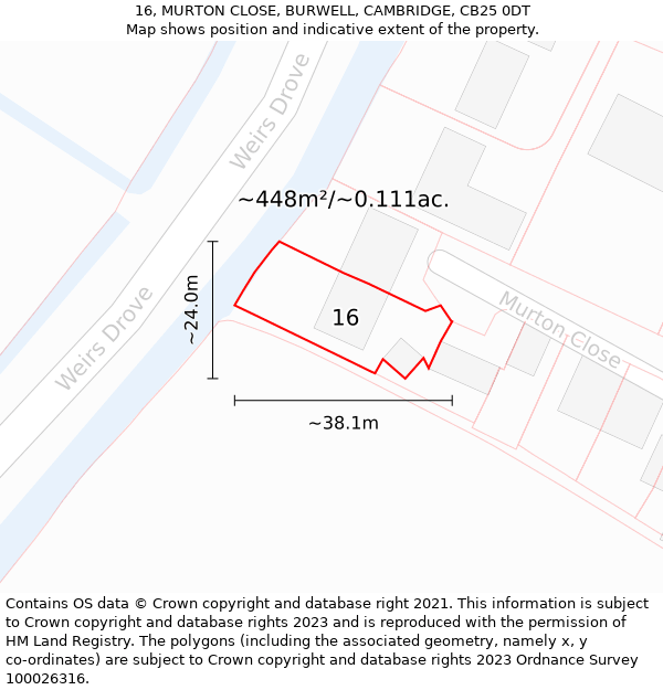 16, MURTON CLOSE, BURWELL, CAMBRIDGE, CB25 0DT: Plot and title map