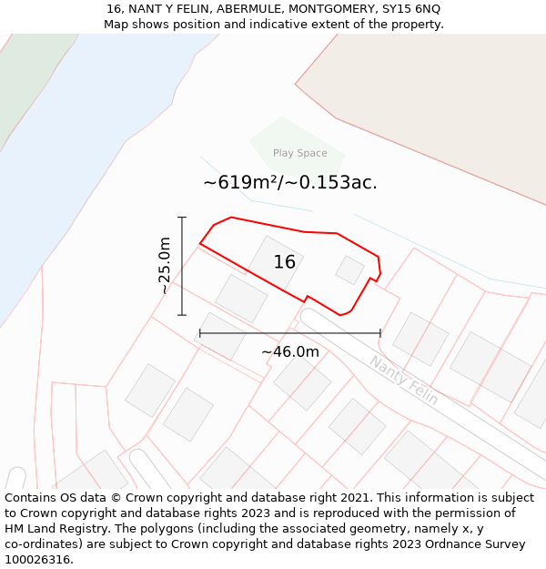 16, NANT Y FELIN, ABERMULE, MONTGOMERY, SY15 6NQ: Plot and title map