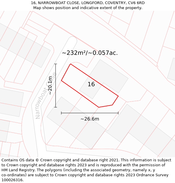 16, NARROWBOAT CLOSE, LONGFORD, COVENTRY, CV6 6RD: Plot and title map