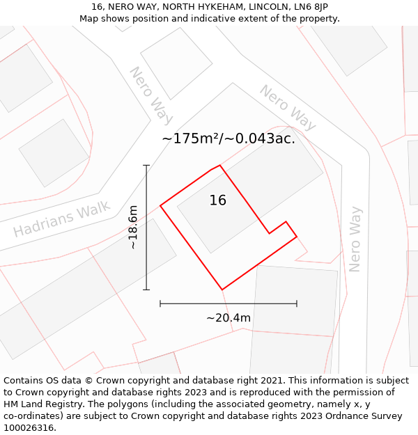 16, NERO WAY, NORTH HYKEHAM, LINCOLN, LN6 8JP: Plot and title map