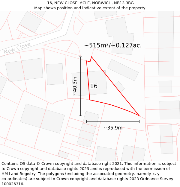 16, NEW CLOSE, ACLE, NORWICH, NR13 3BG: Plot and title map