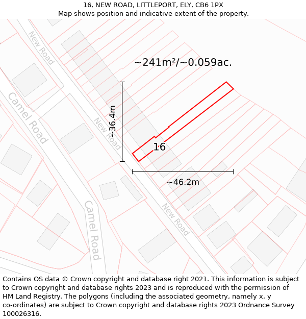 16, NEW ROAD, LITTLEPORT, ELY, CB6 1PX: Plot and title map