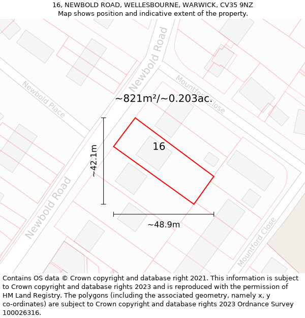 16, NEWBOLD ROAD, WELLESBOURNE, WARWICK, CV35 9NZ: Plot and title map