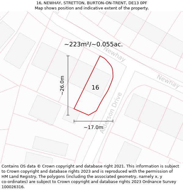 16, NEWHAY, STRETTON, BURTON-ON-TRENT, DE13 0PF: Plot and title map