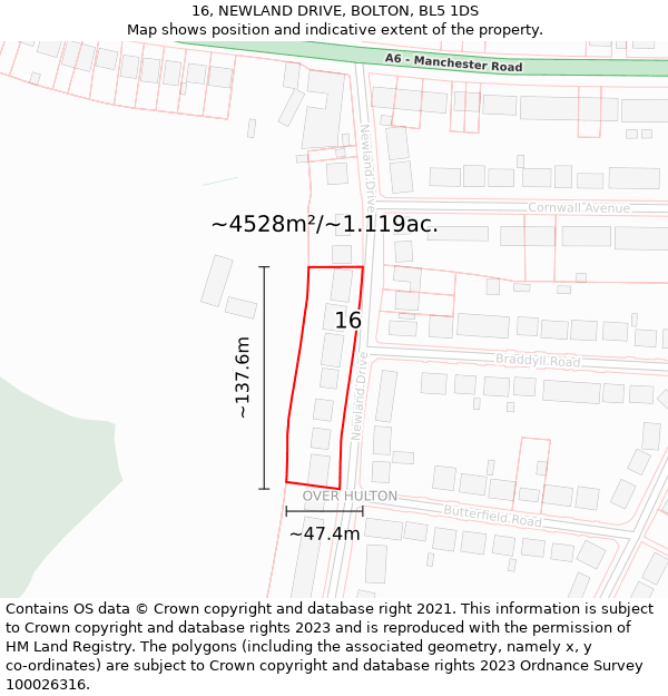 16, NEWLAND DRIVE, BOLTON, BL5 1DS: Plot and title map
