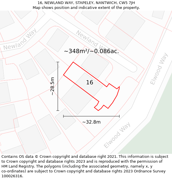 16, NEWLAND WAY, STAPELEY, NANTWICH, CW5 7JH: Plot and title map