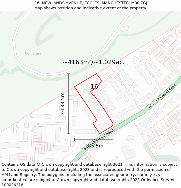 16, NEWLANDS AVENUE, ECCLES, MANCHESTER, M30 7GJ: Plot and title map