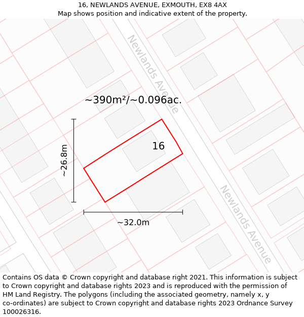 16, NEWLANDS AVENUE, EXMOUTH, EX8 4AX: Plot and title map