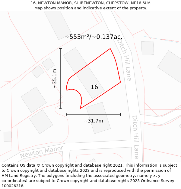 16, NEWTON MANOR, SHIRENEWTON, CHEPSTOW, NP16 6UA: Plot and title map