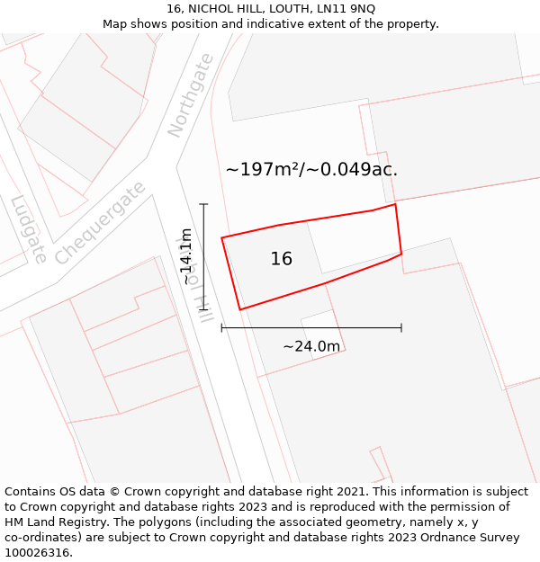 16, NICHOL HILL, LOUTH, LN11 9NQ: Plot and title map