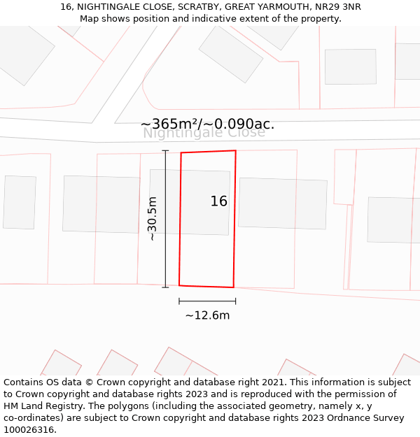 16, NIGHTINGALE CLOSE, SCRATBY, GREAT YARMOUTH, NR29 3NR: Plot and title map
