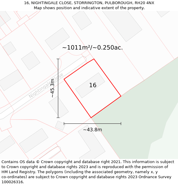 16, NIGHTINGALE CLOSE, STORRINGTON, PULBOROUGH, RH20 4NX: Plot and title map