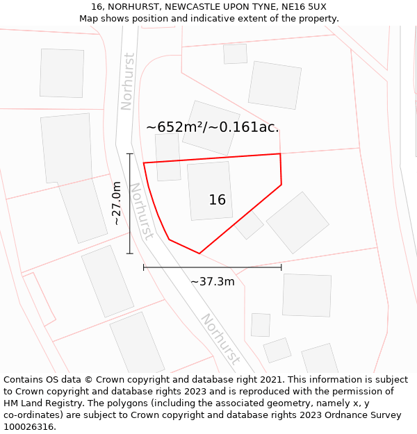 16, NORHURST, NEWCASTLE UPON TYNE, NE16 5UX: Plot and title map