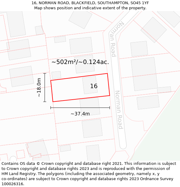 16, NORMAN ROAD, BLACKFIELD, SOUTHAMPTON, SO45 1YF: Plot and title map