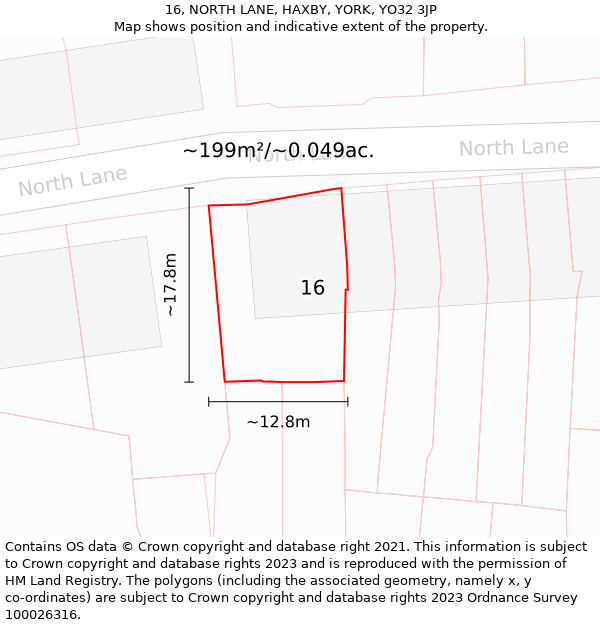 16, NORTH LANE, HAXBY, YORK, YO32 3JP: Plot and title map