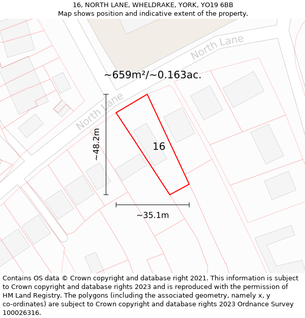 16, NORTH LANE, WHELDRAKE, YORK, YO19 6BB: Plot and title map