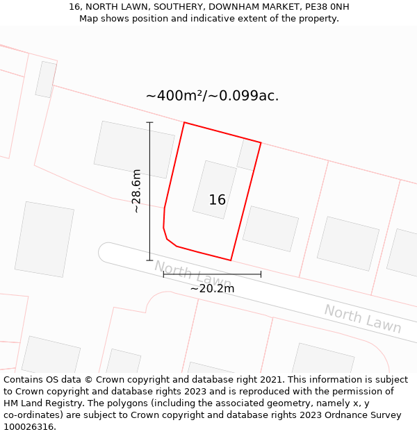 16, NORTH LAWN, SOUTHERY, DOWNHAM MARKET, PE38 0NH: Plot and title map