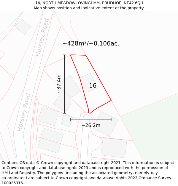 16, NORTH MEADOW, OVINGHAM, PRUDHOE, NE42 6QH: Plot and title map