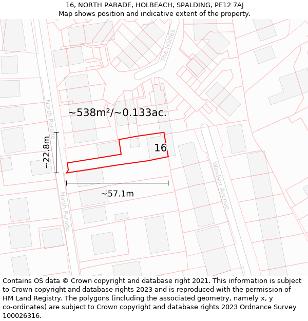 16, NORTH PARADE, HOLBEACH, SPALDING, PE12 7AJ: Plot and title map