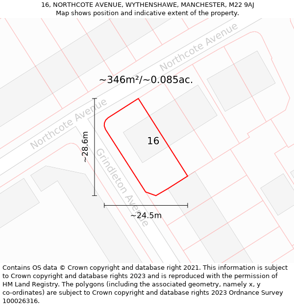 16, NORTHCOTE AVENUE, WYTHENSHAWE, MANCHESTER, M22 9AJ: Plot and title map